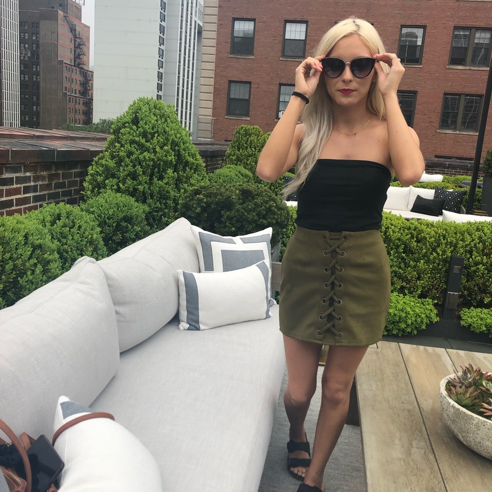 Army green mini skirt